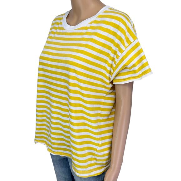 2/$15 J. Crew Striped Cotton Crewneck Tee Yellow White Short Sleeve BR265 Size M - Picture 5 of 10
